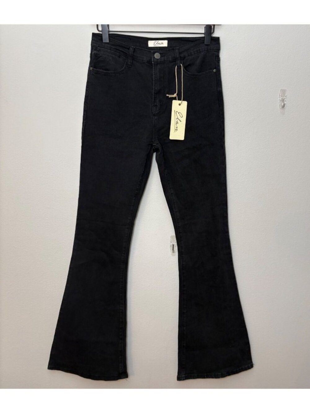 NEW Elan Flare-Leg High-Rise Black Stretchy Denim Jeans Medium Grunge Bohemian